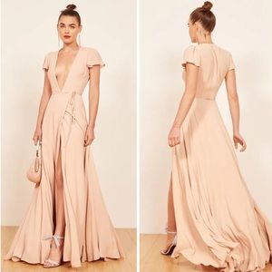 NWT Reformation Rosey Wrap Gown in Champagne